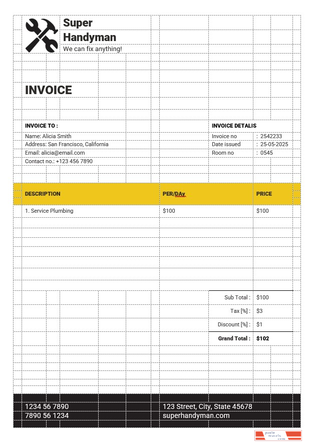 Handyman Services Invoice Template PSD template